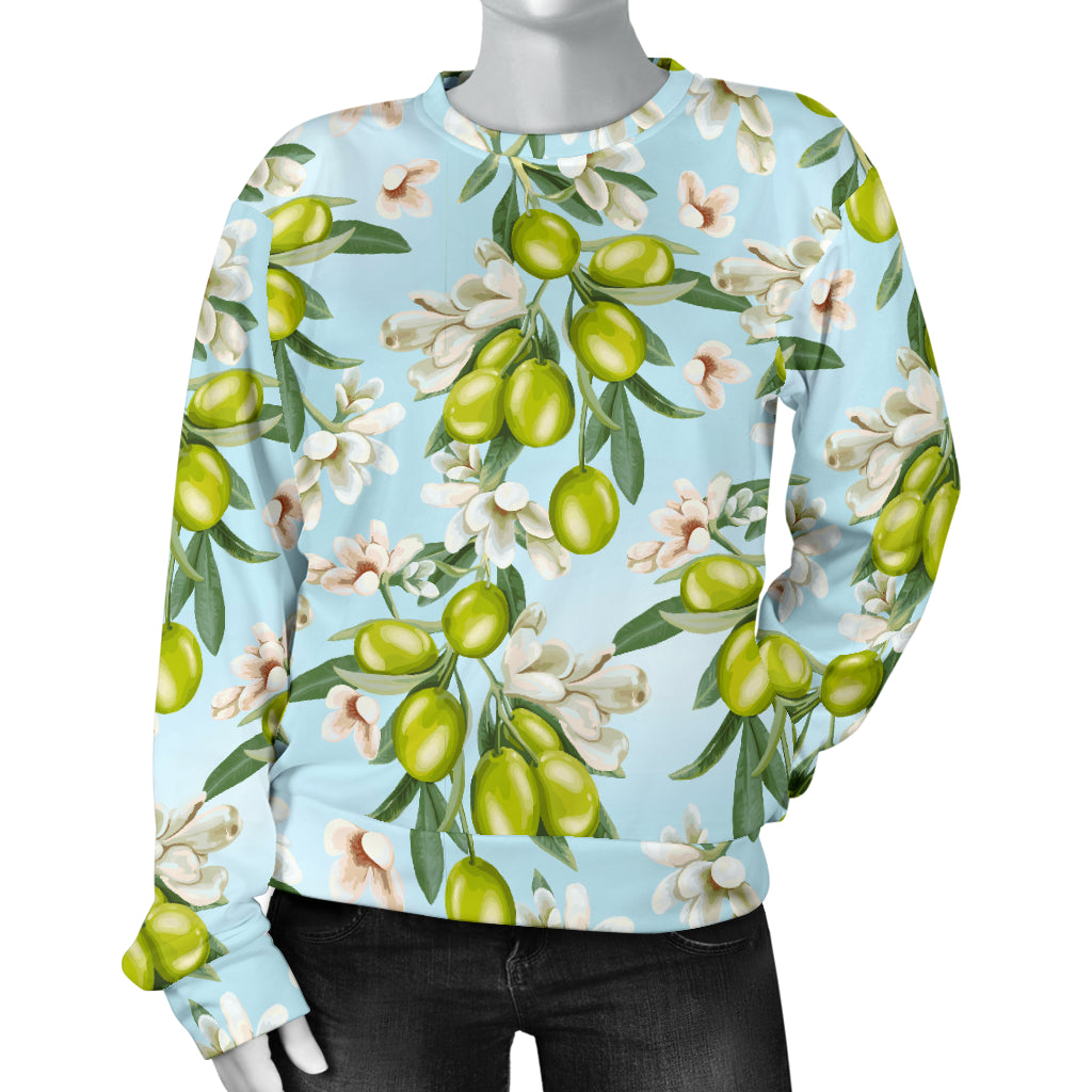 Elegant Olive Floral Print Women Long Sleeve Sweatshirt