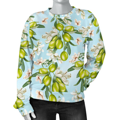 Elegant Olive Floral Print Women Long Sleeve Sweatshirt