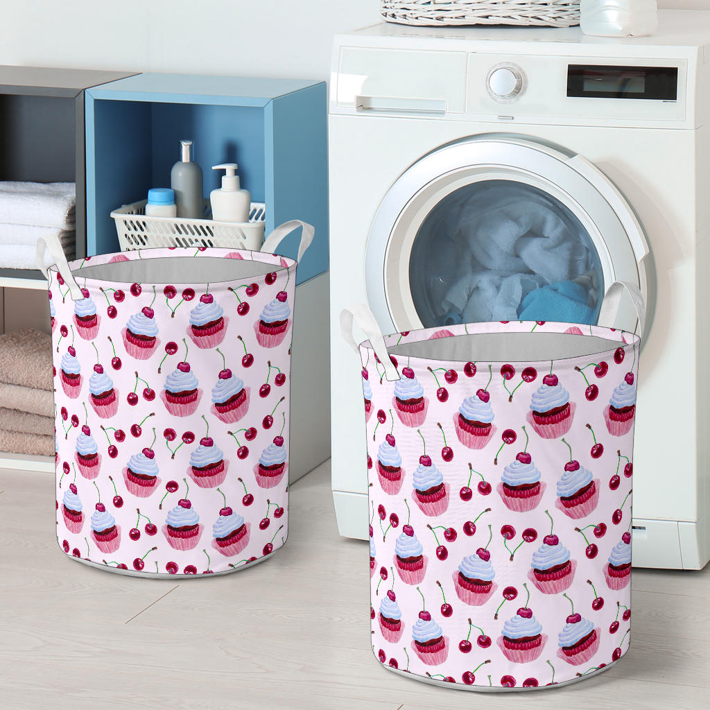 Cherry Cupcake Pink Pattern Laundry Basket
