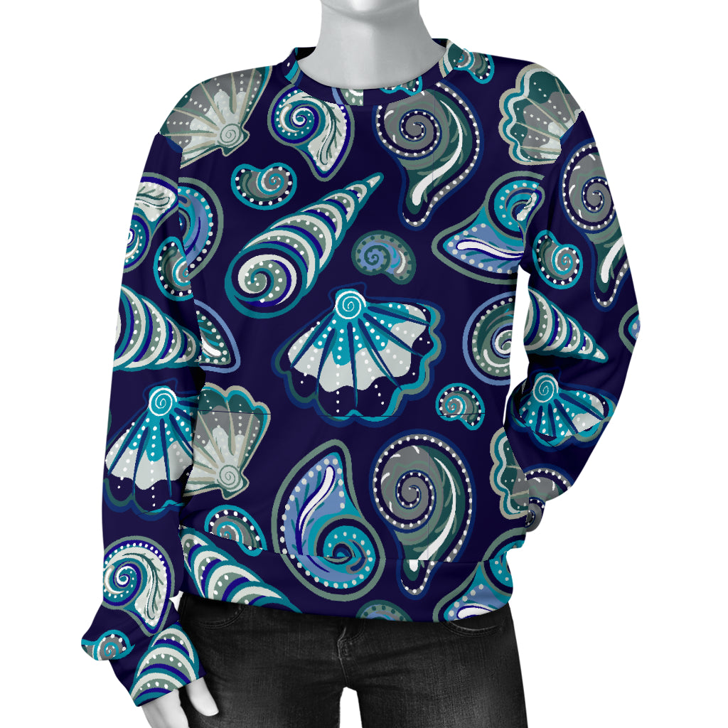 Beach Seashell Blue Print Women Long Sleeve Sweatshirt