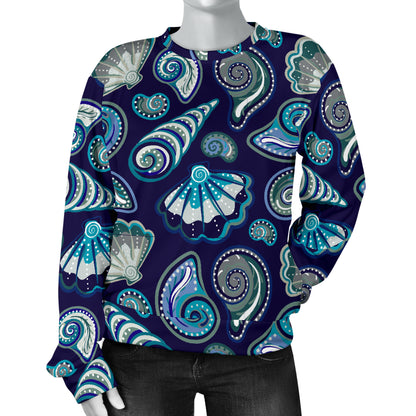 Beach Seashell Blue Print Women Long Sleeve Sweatshirt