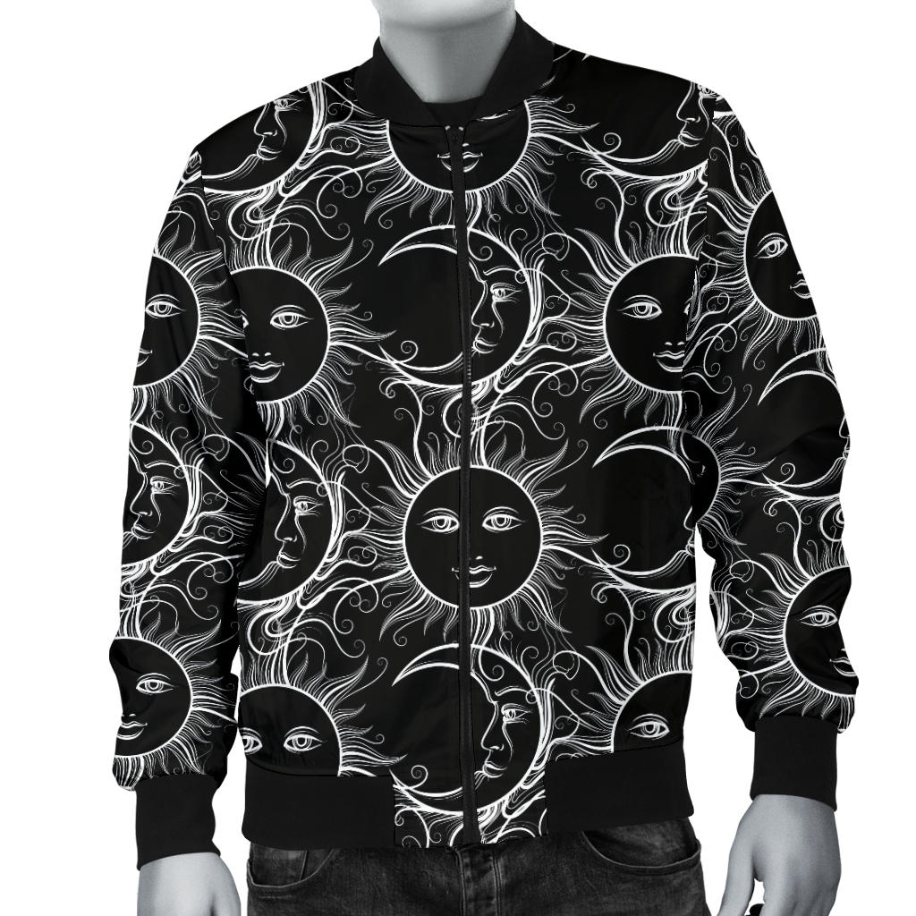 Sun Moon White Design Themed Print Men Bomber Jacket