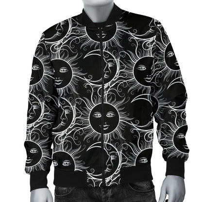 Sun Moon White Design Themed Print Men Bomber Jacket