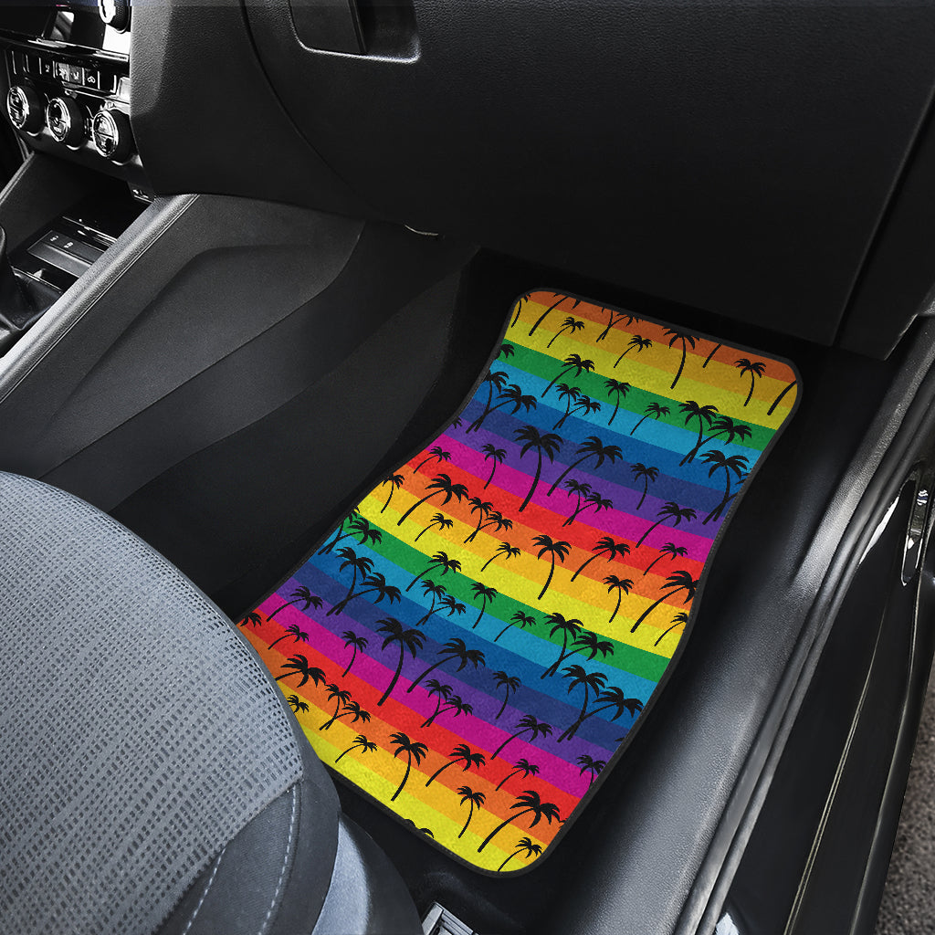 Palm Tree Rainbow Themed Print Car Floor Mats Front Back