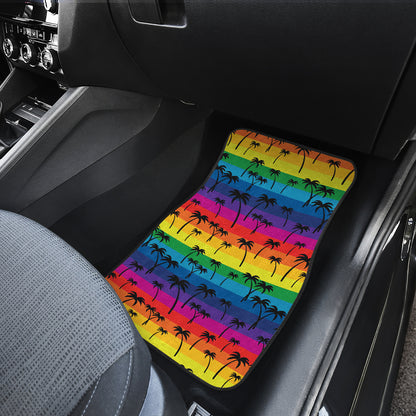 Palm Tree Rainbow Themed Print Car Floor Mats Front Back