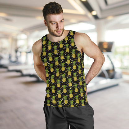 Pineapple Gold Dot Themed Print Men Tank Top