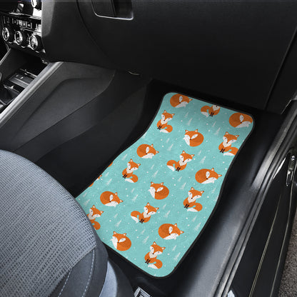 Fox Design Snow Print Pattern Car Floor Mats Front Back