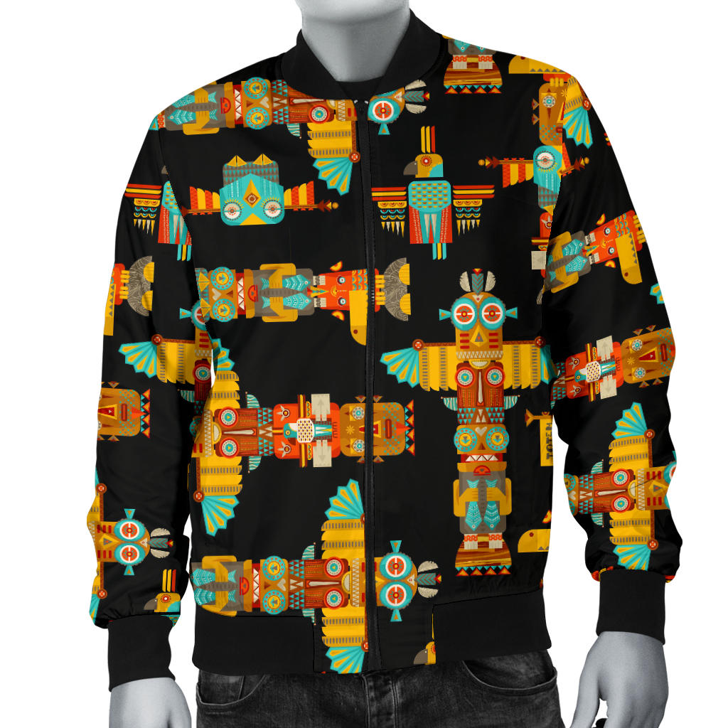 Totem Pole Cartoon Print Men Bomber Jacket