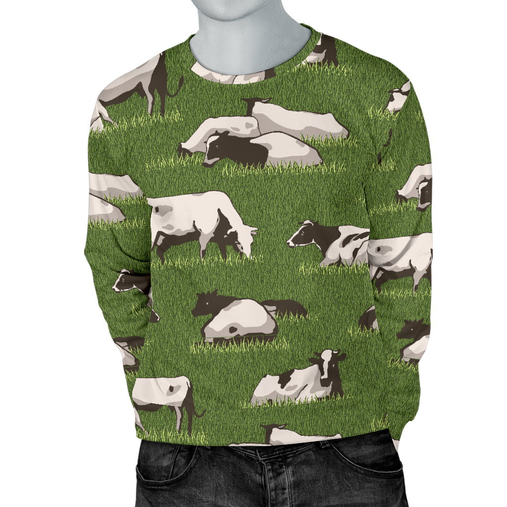 Cow on Grass Print Pattern Men Long Sleeve Sweatshirt