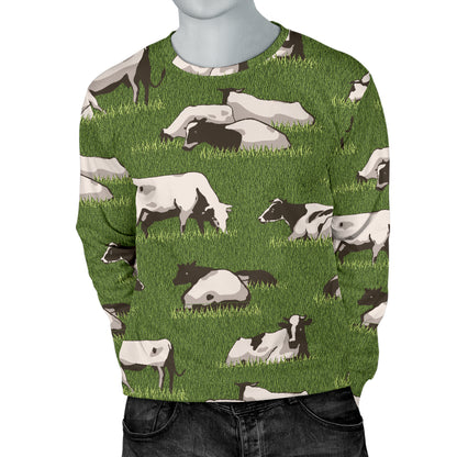 Cow on Grass Print Pattern Men Long Sleeve Sweatshirt