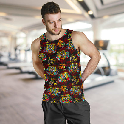 Tattoo Tiger Colorful Design Men Tank Top