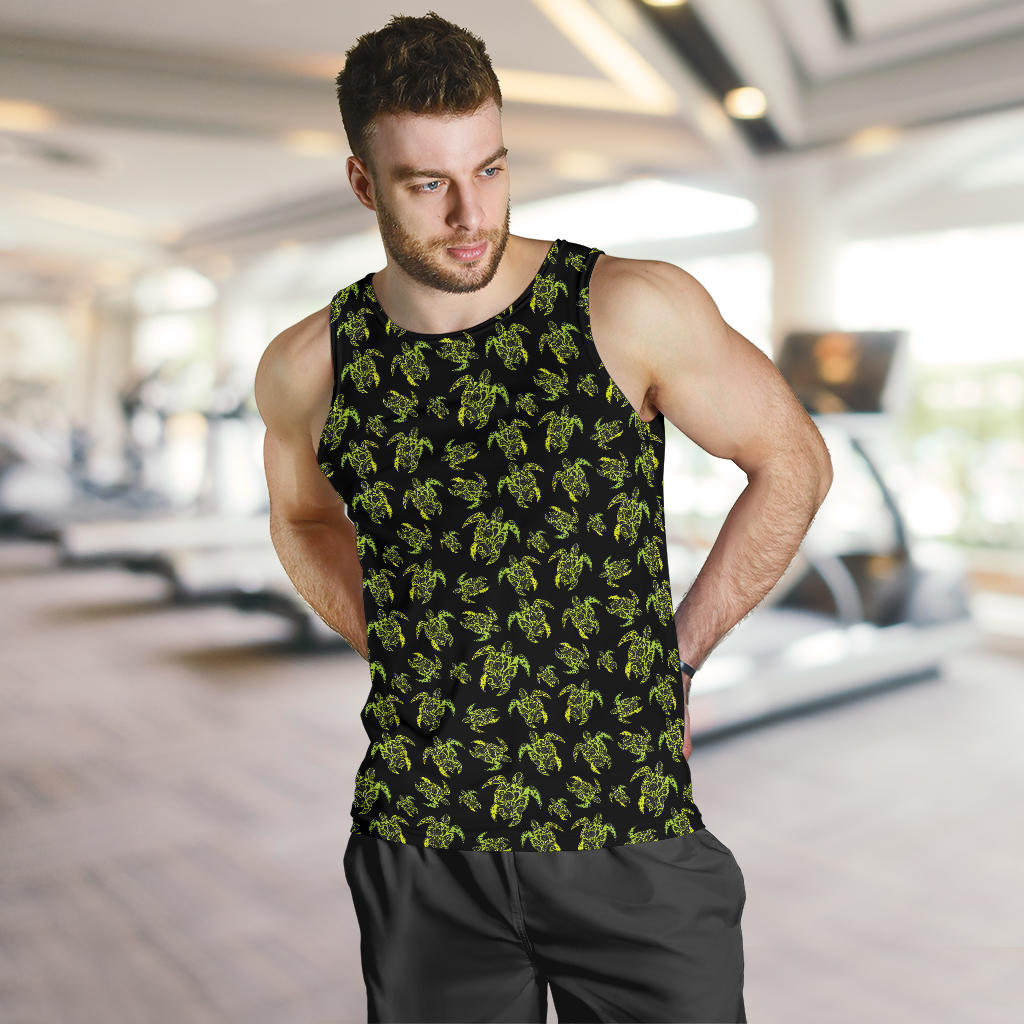 Green Tribal Turtle Polynesian Themed Men Tank Top