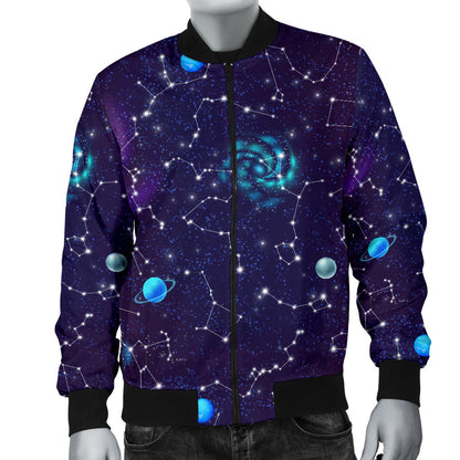 Zodiac Galaxy Design Print Men Bomber Jacket