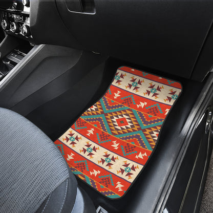 Aztec Red Print Pattern Car Floor Mats Front Back