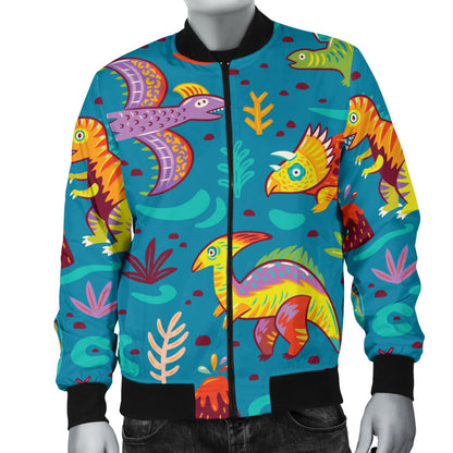 Dinosaur Cartoon Style Men Bomber Jacket