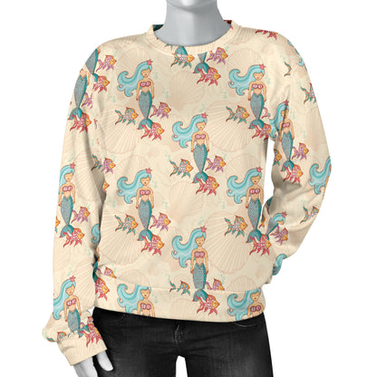 Mermaid Girl With Fish Design Print Women Long Sleeve Sweatshirt