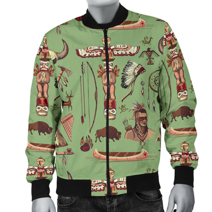Native Indian Themed Design Print Men Bomber Jacket