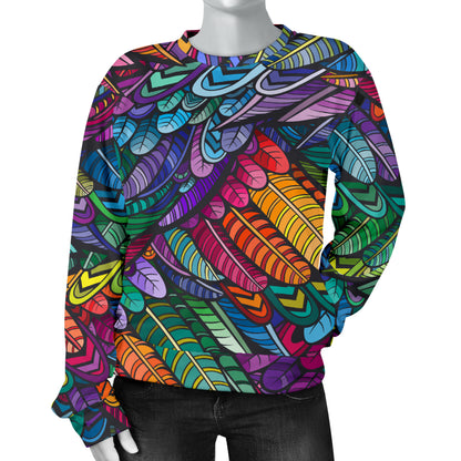 Feather Multicolor Design Print Women Long Sleeve Sweatshirt