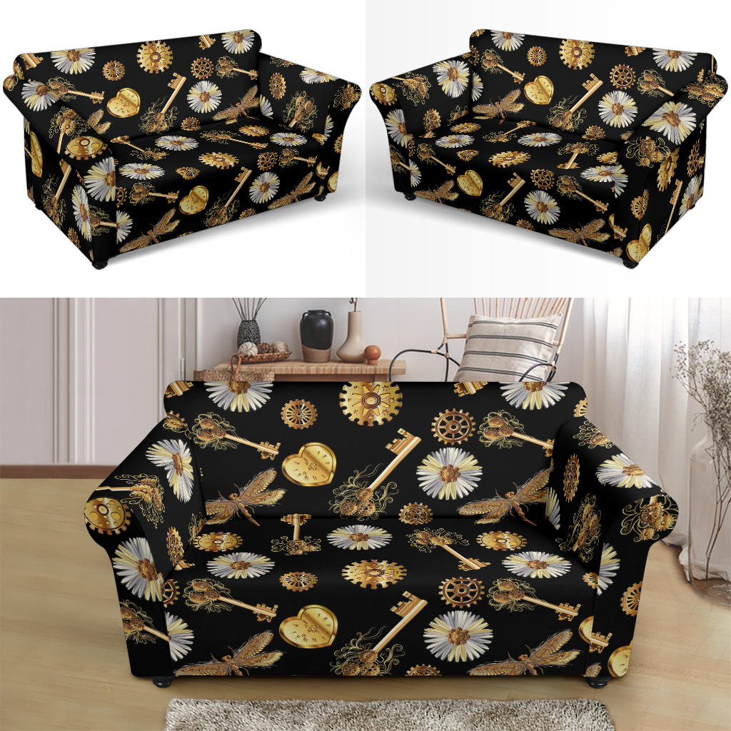 Steampunk Key Dragonfly Print Design LKS303 Loveseat Couch Slipcover