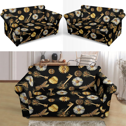 Steampunk Key Dragonfly Print Design LKS303 Loveseat Couch Slipcover