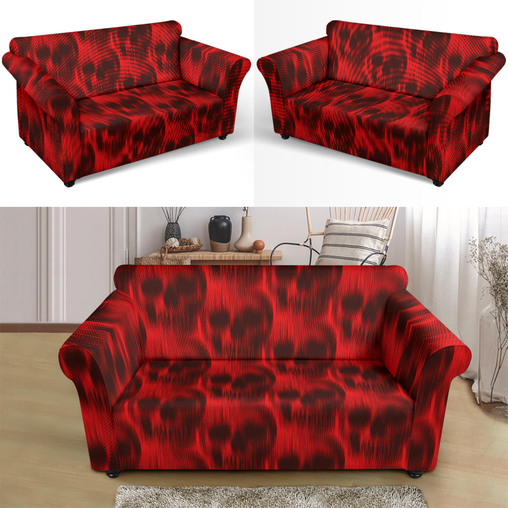 Skull Red Print Design LKS306 Loveseat Couch Slipcover