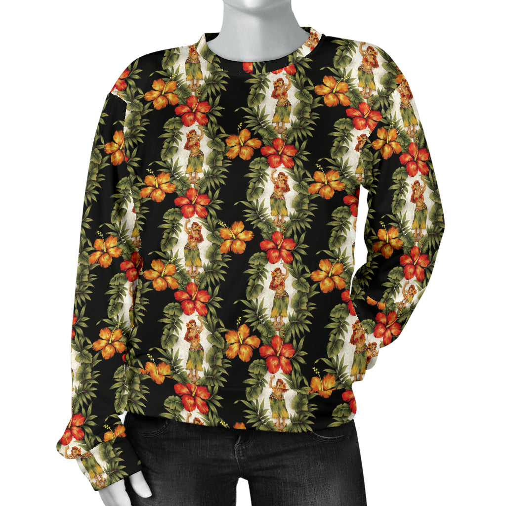 Hawaiian Flower Hula Hibiscus Print Women Long Sleeve Sweatshirt