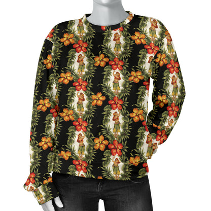 Hawaiian Flower Hula Hibiscus Print Women Long Sleeve Sweatshirt
