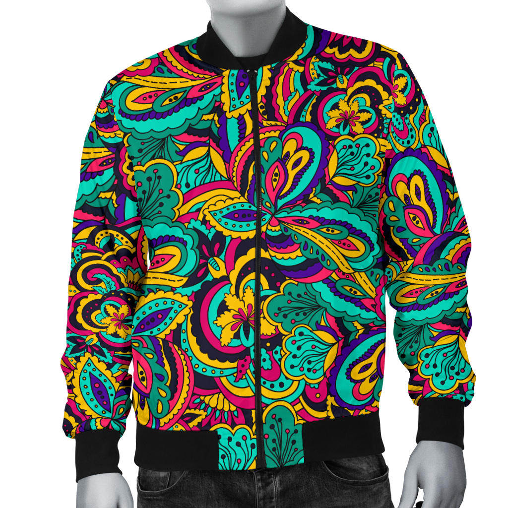 Psychedelic Trippy Floral Design Men Bomber Jacket