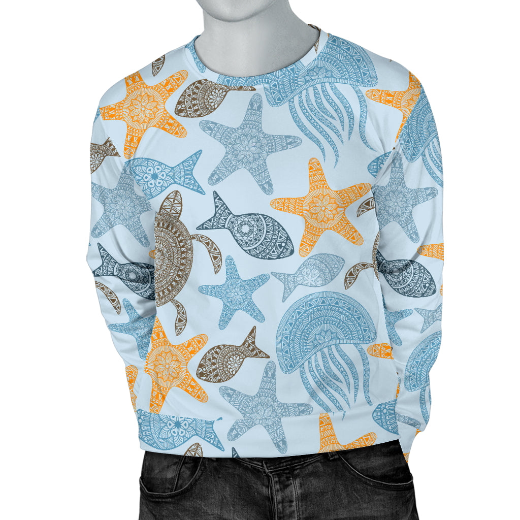 Polynesian Jellyfish Turtle Print Men Long Sleeve Sweatshirt