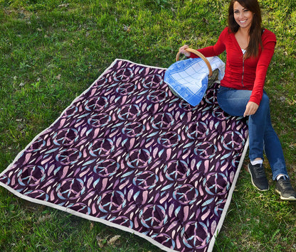 Peace Sign Feather Design Print Quilt Bedspread