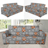 Knit Red Fox Pattern Print Design 02 Sofa Slipcover