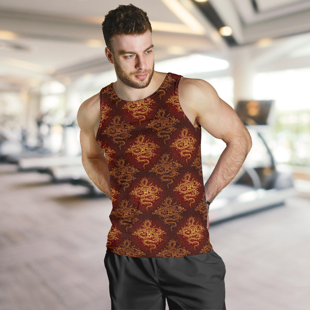 Chinese Dragons Gold Design Men Tank Top