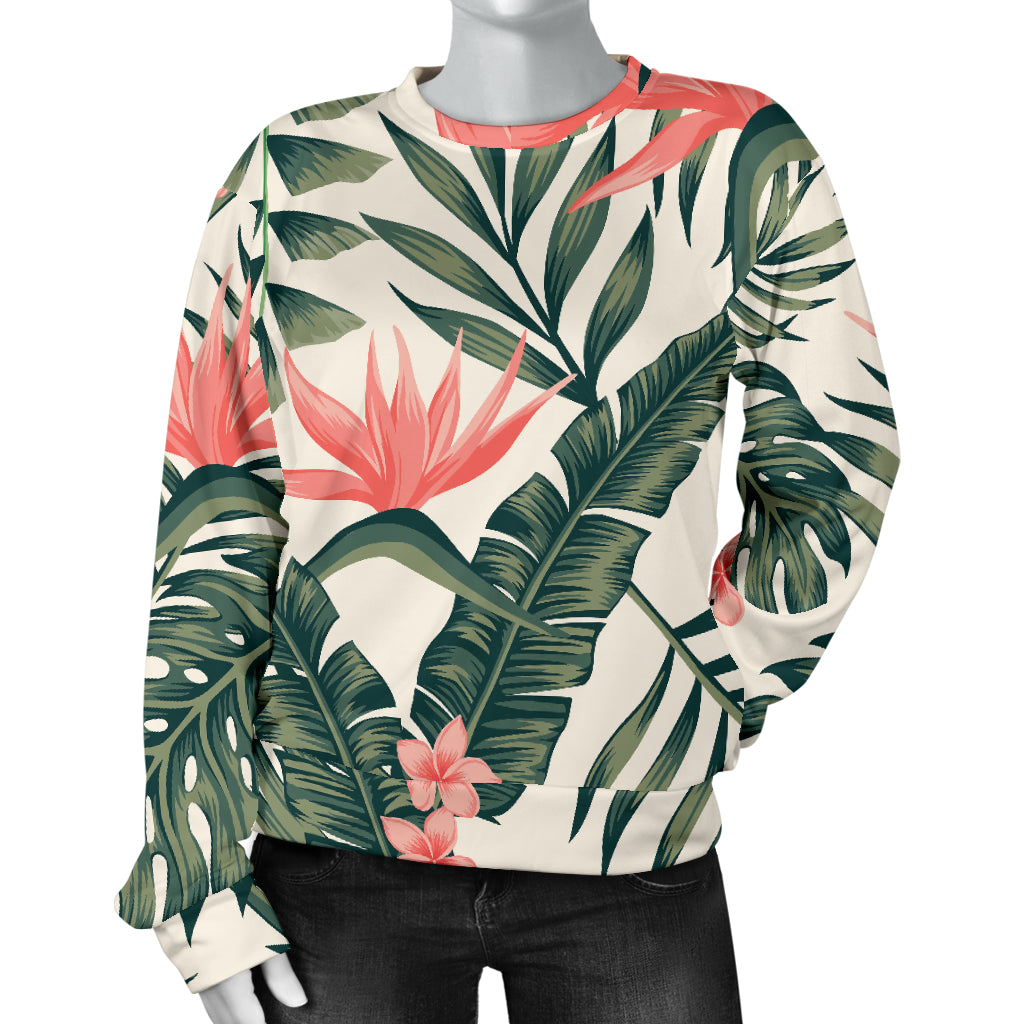 Tropical Flower Palm Leaves Women Long Sleeve Sweatshirt