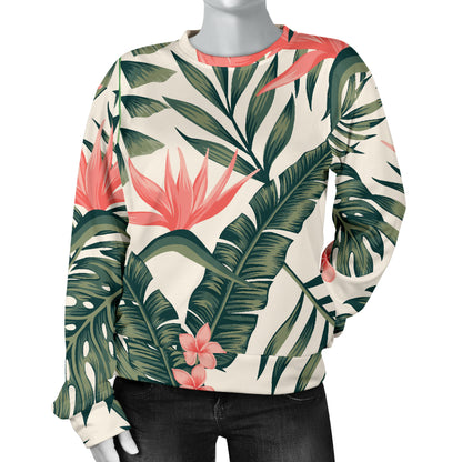 Tropical Flower Palm Leaves Women Long Sleeve Sweatshirt