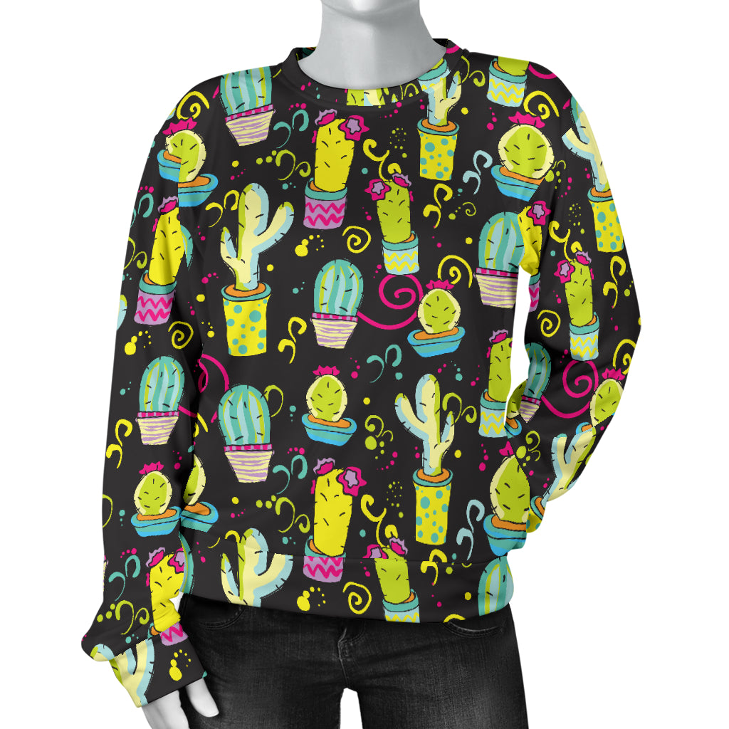Cactus Neon Style Print Pattern Women Long Sleeve Sweatshirt