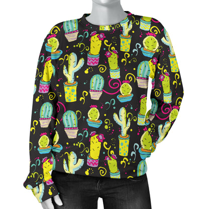 Cactus Neon Style Print Pattern Women Long Sleeve Sweatshirt