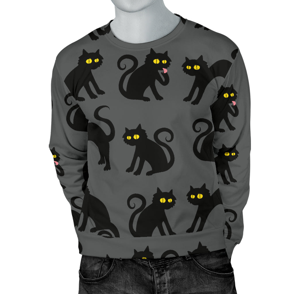 Black Cat Cute Print Pattern Men Long Sleeve Sweatshirt