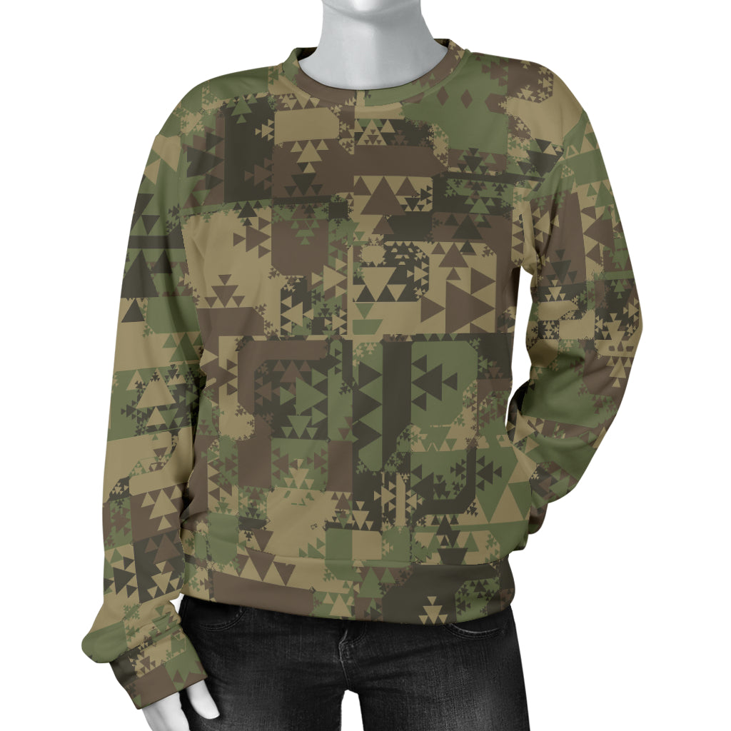 Camouflage Aztec Green Army Print Women Long Sleeve Sweatshirt