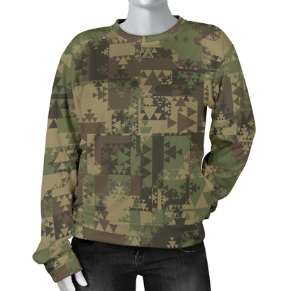 Camouflage Aztec Green Army Print Women Long Sleeve Sweatshirt