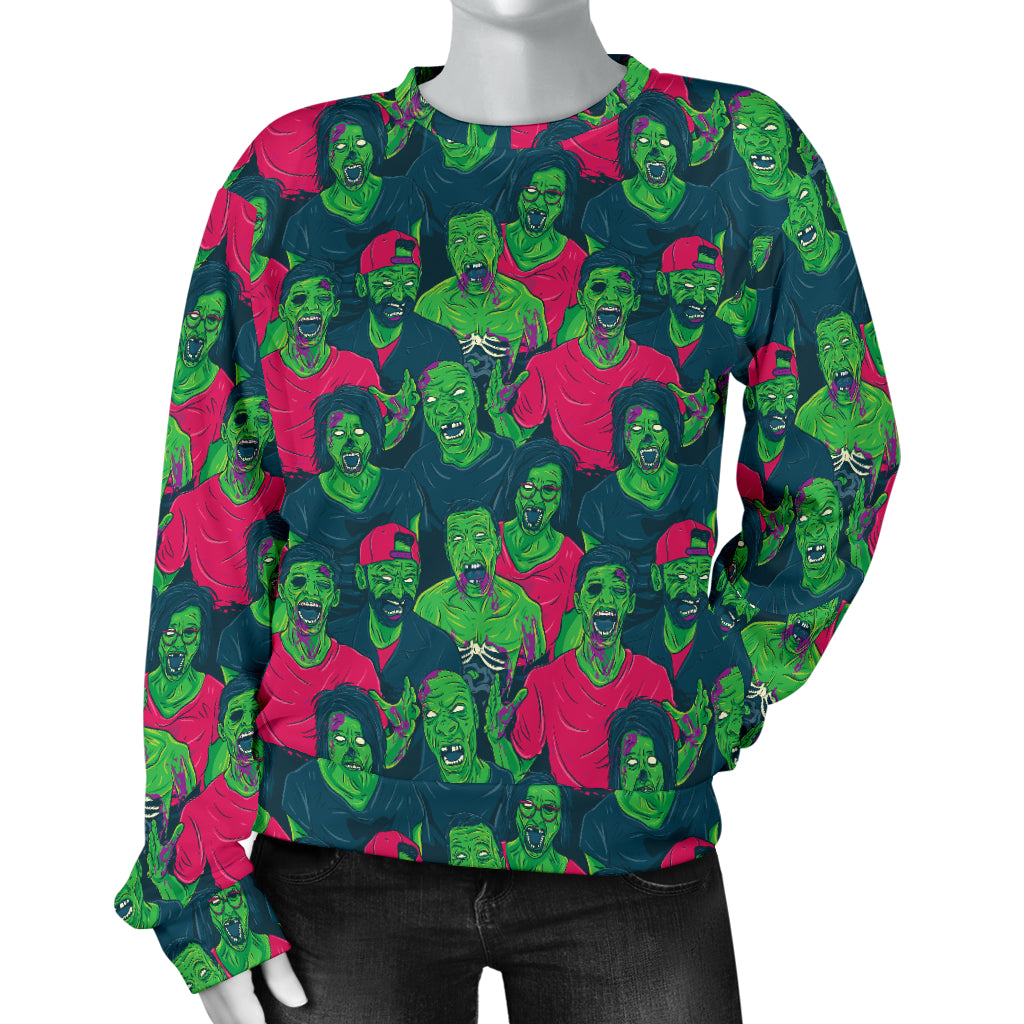 Zombie Themed Design Pattern Print Women Long Sleeve Sweatshirt