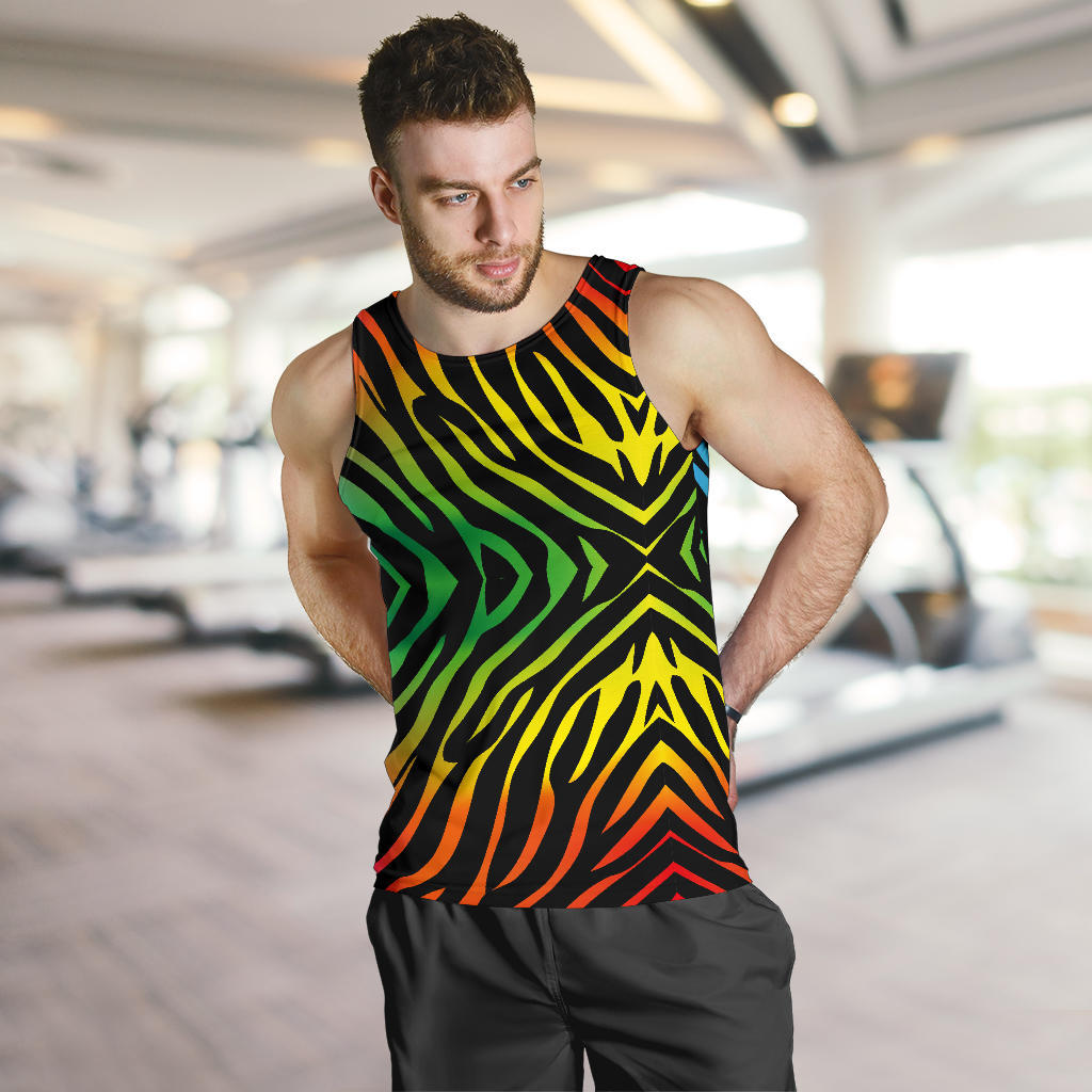 Rainbow Zebra Themed Print Men Tank Top