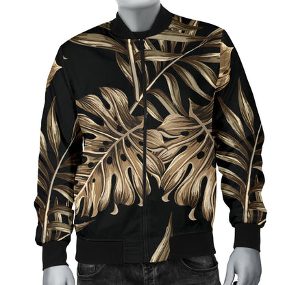 Brown Tropical Palm Leaves Men Bomber Jacket