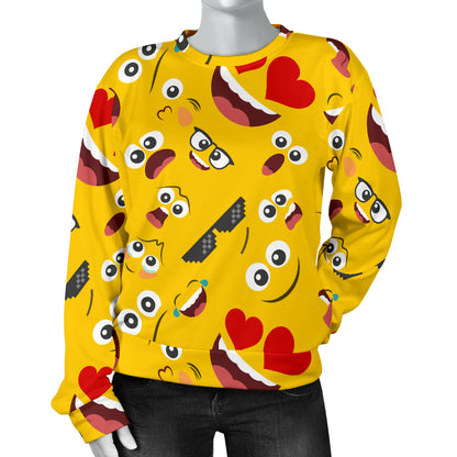 Emoji Face Print Pattern Women Long Sleeve Sweatshirt