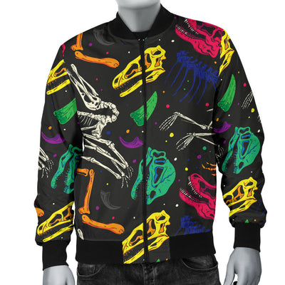 Dinosaur Skull Color Print Pattern Men Bomber Jacket