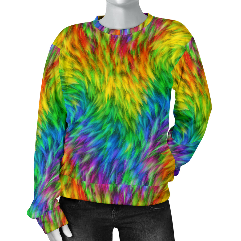 Rainbow Fur Design Print Women Long Sleeve Sweatshirt