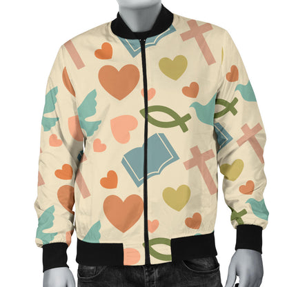 Christian Symbol Pattern Men Bomber Jacket