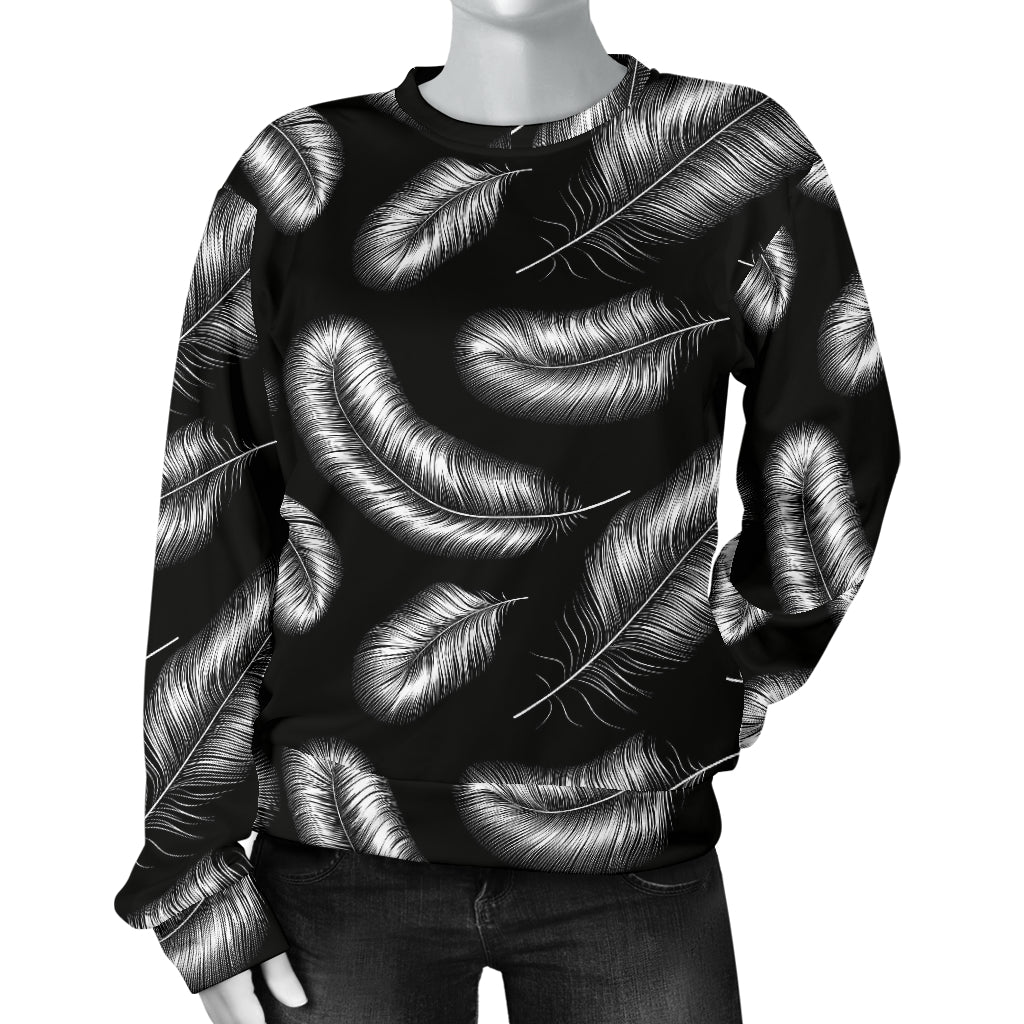 Feather Black White Design Print Women Long Sleeve Sweatshirt
