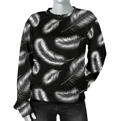 Feather Black White Design Print Women Long Sleeve Sweatshirt