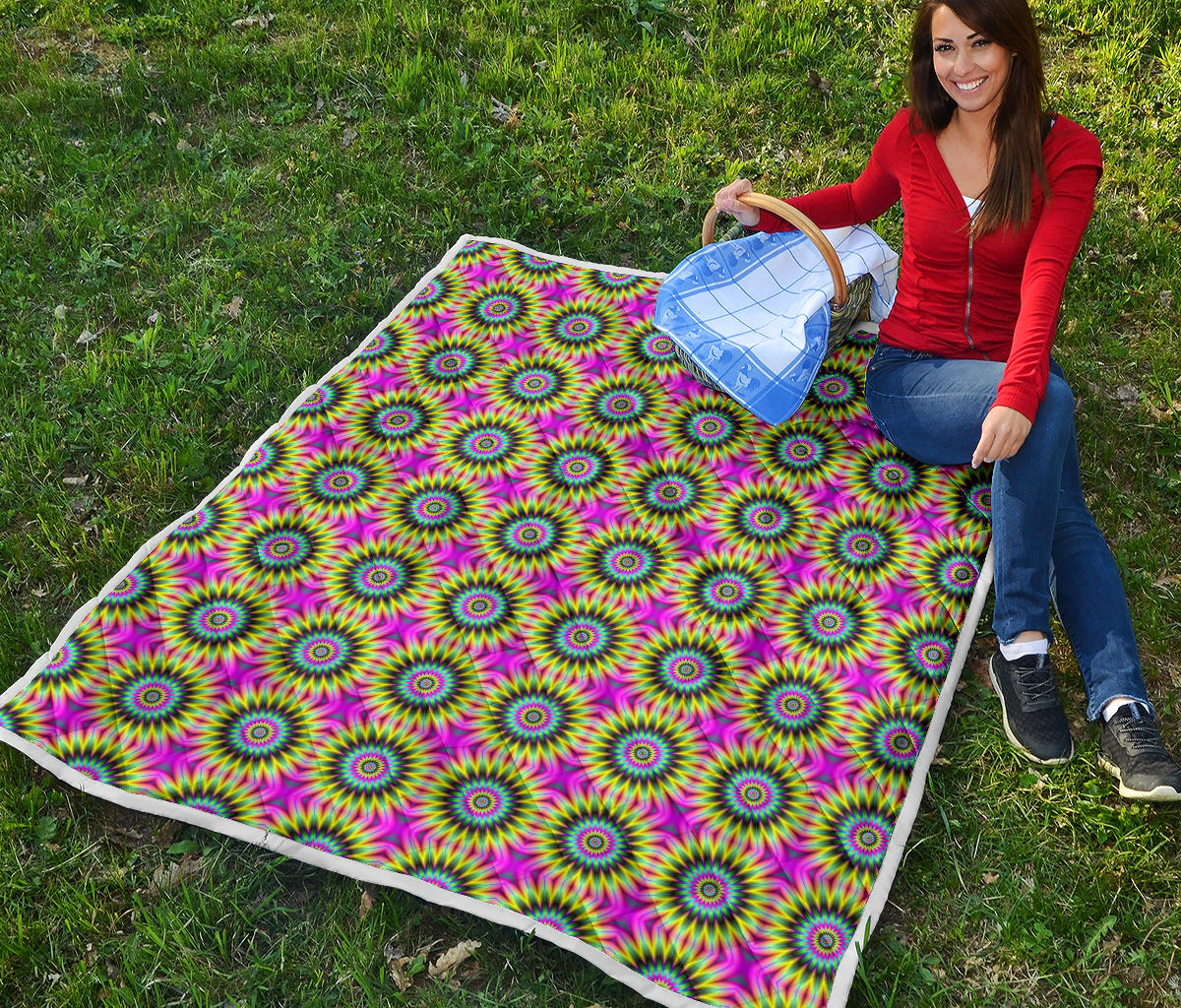 Optical illusion Flower Rainbow Style Quilt Bedspread