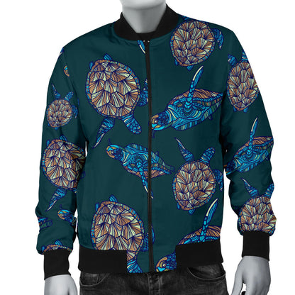 Sea Turtle Hand Drawn Blue Print Men Bomber Jacket